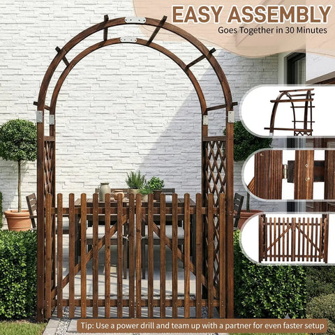 Heavy Duty Wooden Garden Arbor With Gate Trellis For Ceremony And Wedding Decor Garden Arch Pergola For Plant Climbing