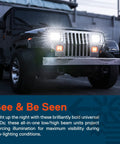 Jeep with 7x6 and 5x7 H6054 LED headlights 6000K pure white 3375 lumens at night, illuminating street for safer driving