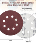 5 Inch Sanding Discs Kit, 50 Piece Multi Grit Sandpaper Set showing front and back with grits labeled, for Random Orbital Sander.