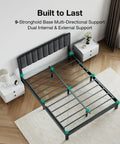 Heavy Duty Velvet Full Bed Frame With Piano Keys Headboard And Matching Footboard Solid Steel Platform supports 1000 lbs, top view.