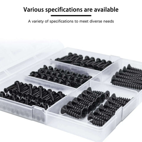 Wood Screws Assortment Kit 175 Pieces With Phillips Flat Head Self Tapping Screws In Black Zinc Plated Carbon Steel In Organizer Box