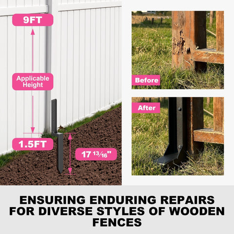 Heavy Duty Fence Post Repair Kit For 4X4 And 6X6 Wood Posts Thick 11 Gauge Steel Anchor Stake Galvanized For Durability Quick Stabilization