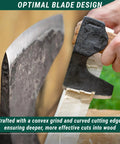 AX6 Go-To Bushcraft Hatchet For Camping And Wood Carving demonstrating cutting edge with convex grind on kindling