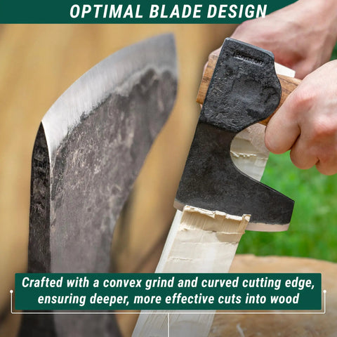 AX6 Go-To Bushcraft Hatchet For Camping And Wood Carving demonstrating cutting edge with convex grind on kindling