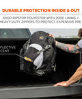 Person holding Arsenal 5188 Jobsite Backpack With Hard Hat Storage Do It All Gear Carrier 39L Capacity 600D Ripstop Exterior And 200D Lining
