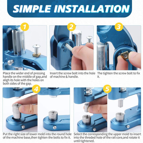Step-by-step guide to setting up Heavy Duty Eyelet Grommet Tool Kit with 3 Dies and 3000 Grommets.