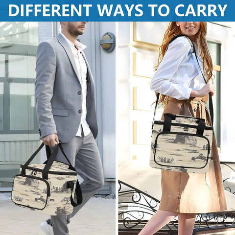 Two people carrying Desert Horseback Riding Insulated Lunch Bag Leakproof Cooler For Picnics And Beach Days Large Lunch Box