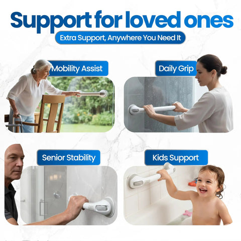 Support for loved ones using Suction Cup Grab Bar For Bathtubs And Showers No Tool Install Portable Safety Handle