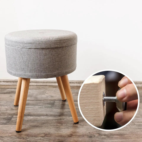Stool with wood legs and 16 Pack One Quarter Inch Thread Furniture Feet Levelers with Adjustable Glide Base attached to leg