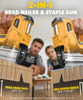 Built Damn Tough 18 Gauge Cordless Brad Nailer Runs Smooth With Dewalt 20V Batteries, 2-in-1 for wood trimming tasks.