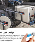 Beefed Up Heavy Duty Locking Drawer Slides With Full Extension And Ball Bearing Rails securing cargo in vehicle, side view