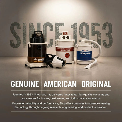 Shop-Vac vacuum models displayed with 'Since 1953' backdrop