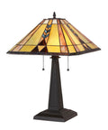 Tiffany Kent Two Light Mission Table Lamp With Handcrafted Mosaic Glass Shade, Pull Chain, 60W Max Type A Bulbs Not Included