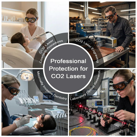 Professional Grade CO2 Laser Safety Goggles Pack Hella Solid Eye Defense And Crystal Clear Vision For Precision Engraver And Cutter Projects With Super Comfy Wrap Strap Fit in use during laser procedures.