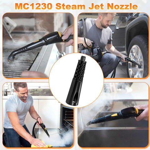 Heavy Duty Steam Jet Nozzle Straight Up Perfect Replacement For McCulloch Models Mc1230 Mc1270 Mc1350 Mc1375 Mc1385 Steam Cleaners in use on various surfaces.
