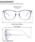 Measurement details of All Day Comfort Anti Fog Safety Glasses With Blue Light Blocking Lenses And UV Protection, blue tint frames.