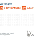 Pack includes Ultra Heavy Duty D Ring Picture Hangers Bulk Pack Of 100 With Screws Two Hole Design Supports Up To Forty Pounds