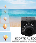 8MP USB Camera High Speed 30FPS 2.8-12mm Zoom Lens With 4X Optical Zoom For Close Up Golf Swing Shots, Industrial Machine Vision USB Webcam For PC Raspberry Pi And DIY Projects, showing 4x zoom on beach and balloon.