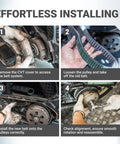 Step-by-step installation of Heavy Duty CVT Drive Belt For 125cc And 150cc GY6 Longcase Engines, removing and installing belt.