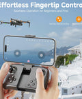 Drones With 4K Camera For Adults FPV Beginner Drone with One Key Takeoff and Landing. Controller and smartphone display with drone view.