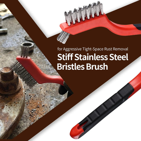 9 Piece Heavy Duty Wire Brush Kit With Stainless Steel And Nylon Scrubbers 2 Metal Paint Scrapers Ergonomic Hand Scrubbers For Welding Slag Paint Grime Rust And Tough Cleaning Jobs