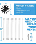 Pro Grade Dryer Vent Cleaning Kit With Nylon Lint Brush, 20 Foot Reach, Flexible Drill Attachment, 15 Rods, and Accessories