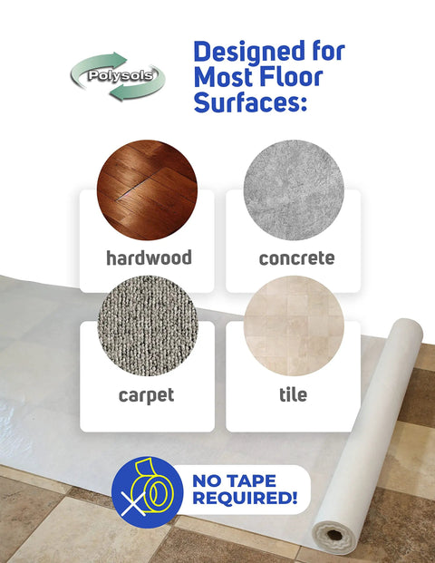Temporary Floor Protection For Construction 39.5 Inch By 100 Foot Self Adhesive No Tape Required Easy To Install Reusable Floor Covering