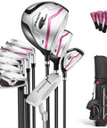 Women's Complete Golf Club Set With Stand Bag Right Handed 11 Piece Including Driver Wood Hybrid Irons Sand Wedge Putter And 3 Headcovers