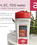 4 In 1 PH TDS EC Meter For Hydroponics And Indoor Gardens Digital Water Tester with red cap showing digital display and buttons