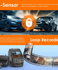 Dual 4K Front And 1080P Rear Dash Cam With GPS And WiFi featuring G sensor and loop recording details
