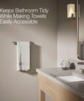 Elate 12 Inch Towel Bar In Vibrant Brushed Nickel Finish For Modern Bathrooms, premium metal construction, installed view