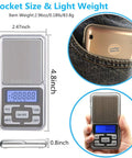 High Precision 500g Food Travel Scale Portable Pocket Scale With LCD Display showing dimensions and lightweight size