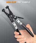 Hand using Heavy Duty Hose Clamp Pliers With Locking Gear And Black Non Slip Handle For Easy Removal And Installation