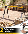 Badass 2 Pack Folding Sawhorse 660 Lb Heavy Duty Metal Work Stands With 12 Height Adjustments And Sturdy Carry Handles For Contractors And Job Sites Portable set up outdoors, showing adjustable height feature.