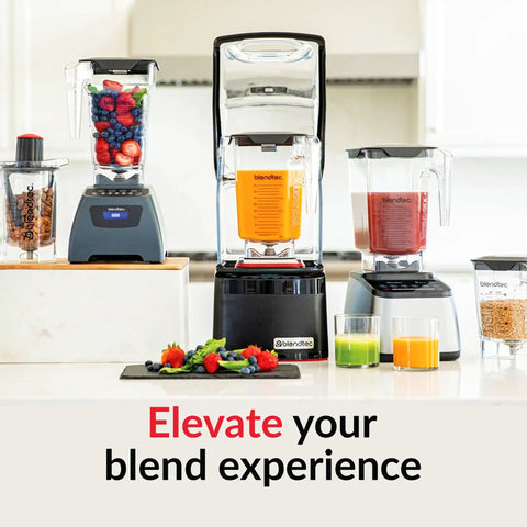 90 Oz WildSide Replacement Blender Jar For Commercial Use, Five Sided Wide Base Design, shown with various blend ingredients