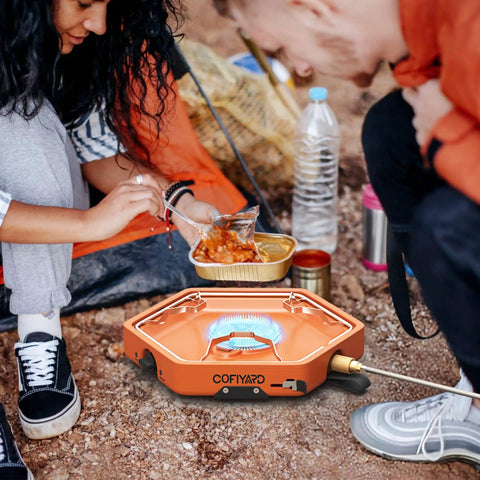 Portable One Burner Propane Camp Stove With Carry Strap For Backpacking Outdoor Cooking Flick Ignition 8600 BTU Gas Stove