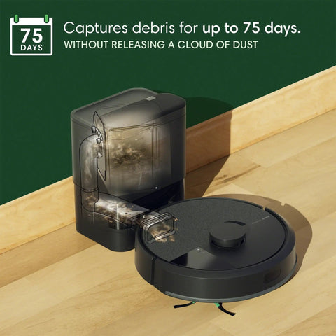 Smart Auto Empty Vacuum Robot With Dock 75 Days Hands Free Cleaning No-Fuss Emptying Beastly Suction LiDAR Navigation shown on floor