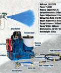 Heavy Duty Cordless Airless Paint Sprayer With High Pressure Adjustable Flow And Spacious Paint Reservoir Featuring Dual Batteries For No Sweat Home Painting Jobs All Day Long close-up of spray gun and detailed components.