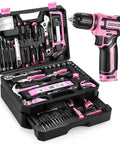 Pink Tool Kit Box Drill Set For Home DIY Enthusiasts, 12V Cordless Drill With Hand Tools, Screwdriver Socket Wrench Set