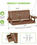 Diagram showing dimensions of Two Seater Front Porch Swing With Cupholders Wooden Outdoor Swing Bench and its 22" deep seat.