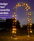 Heavy Duty Rustproof Iron Garden Arbor Wedding Arch with lights, 95.3 Inch High, outside at night, ideal for weddings