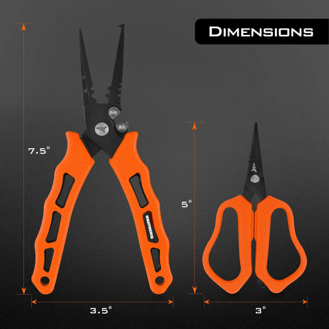 7.5 Inch Braid Scissors And Pliers Set For Saltwater Fishing Line Cutter And Hook Remover Corrosion Resistant Stainless Steel Tool Kit Tough As Nails Fishing Gear For Men Versatile Saltwater And Freshwater Use displaying dimensions