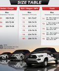Size table for All Weather Hail Protector Car Cover for SUVs 182 to 190 Inches Waterproof with Thick Multi Layer EVA Padding.