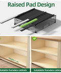 Kick Pantry Chaos To The Curb With This 2 Pack Expandable Pull Out Cabinet Organizer showing raised pad design suitable for frameless cabinets.