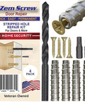 4 Pack One And A Half Inch Stripped Screw Hole Repair Kit For Doors And Hardware Lets You Fix Loose Hinges, Strike Plates, Deadbolts, Gates, And Latches Fast With Permanent No Hassle Install. Includes drill bits, screws, and adapters.