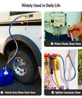 Garden hose, blue, 3/4 in, 3 ft, Amazon brand; kink-free, female-to-female fittings, shown connected to vehicle.