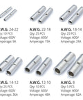 Non-Insulated Butt Connectors Kit 100 Pcs For 24-8 AWG Cu Wire Splice Connectors. Image of uninsulated crimp connectors.