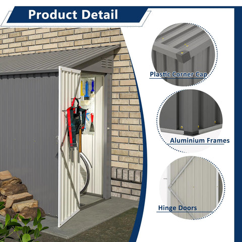 Lean To Metal Shed 4x8 Outdoor Storage Unit For Backyard Garden Patio with galvanized steel walls and easy-access hinge doors.