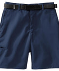 Men's Cell Phone Pocket Utility Shorts In Straight Up Navy Built Tough With Breathable Stain Resistant Fabric front view with belt