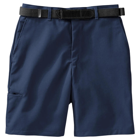 Men's Cell Phone Pocket Utility Shorts In Straight Up Navy Built Tough With Breathable Stain Resistant Fabric front view with belt